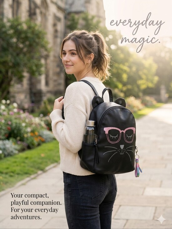 TShirt and Jeans Accessories - TEESHIRT&JEANS 🌞Cat with Pink Sparkly Glasses Backpack